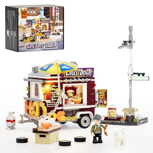 FUNWHOLE Chili-Wurst-Anhänger Lichter-Bausteine Set - Stadt Food Truck Spielzeug LED Straßenmodul Baustein-Kit 515 Teile für Erwachsene und Kinder von FUNWHOLE