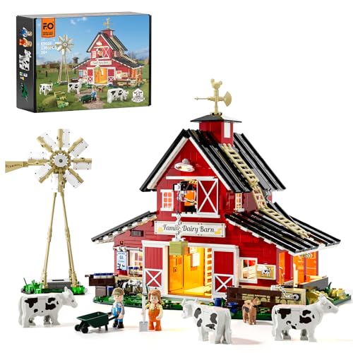 FUNWHOLE Kuhstall Farm Beleuchtungs Baustein Set - Milchbauernhof Scheune Sammlung LED Licht Baukonstruktion Modell Sets 1368 Teile für Erwachsene und Teenager von FUNWHOLE