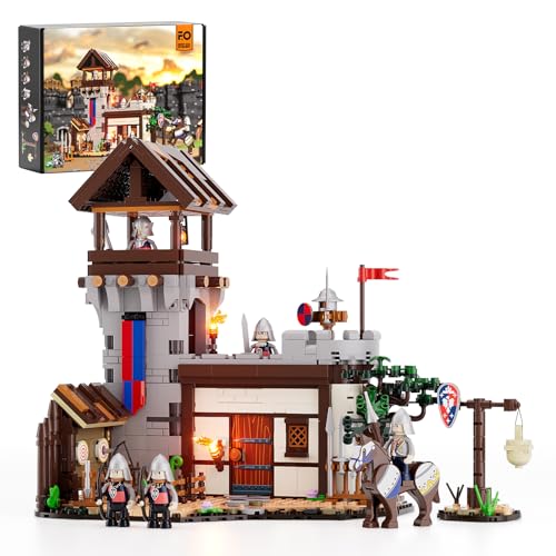 FUNWHOLE Mittelalterlicher Trainingsgelände Beleuchtung Bauklötze Set, 964 Pcs Mittelalter Burg Klemmbausteine Stadttor Castle Spielzeug für Erwachsene und Jugendliche von FUNWHOLE