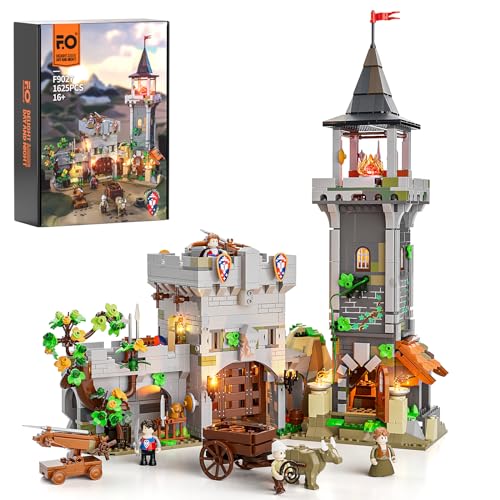 FUNWHOLE Mittelalterlicher Wachturm Bauklötze Set - 1625 Pcs Beleuchtung Klemmbausteine Mittelalter Stadttor Bauspielzeugset für Erwachsene und Jugendliche von FUNWHOLE