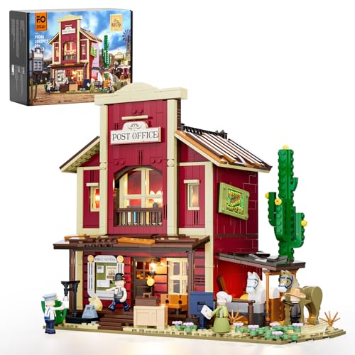 FUNWHOLE Old West Post Office Bauset 1692 Teile – Beleuchtetes Modell Einer Westernstadt, Sammlerstück mit 6 LED-Lichtern & detailreichen Geschichten von FUNWHOLE