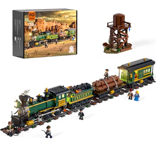 FUNWHOLE Westen Zug Beleuchtung Bauklötze Set 4-4-0 Locomotive 1524 Pcs Klemmbausteine Old West Modulare Baukästen Spielzeug für Erwachsene und Jugendliche von FUNWHOLE