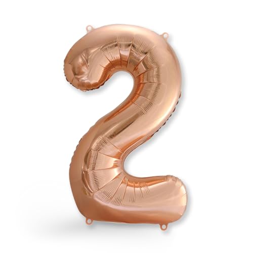 FUNXGO® Folienballon Zahl 2 rose gold - Riesenzahl Ballon ca.100 cm - Extra Dick Reißfest- fliegt mit Helium - 2 Geburtstag Luftballon - Deko zum Geburtstage, Party, Hochzeiten - Ballon 2 rose gold von FUNXGO