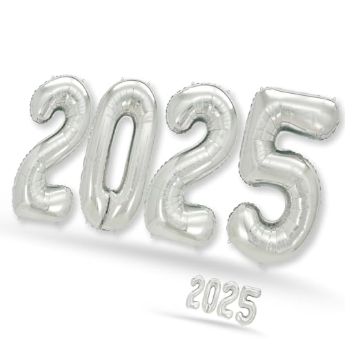 FUNXGO 2025 Silber Folienballon Set - Großformatige Helium- & Luftballons für Silvester 2025 - Großer Partyballon, Helium & Luft geeignet, Ideal für Neujahr, Jubiläen, Hochzeiten, Partydekoration von FUNXGO