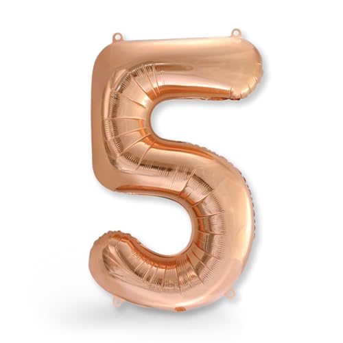 FUNXGO® Folienballon Zahl 5 rose gold - Riesenzahl Ballon ca.100 cm - Verstärktes Material- fliegt mit Helium - 5 Geburtstag Luftballon - Deko zum Geburtstage, Party, Hochzeiten - Ballon 5 rose gold von FUNXGO