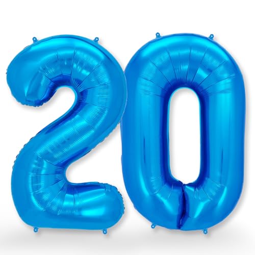 FUNXGO Folien-Ballon 20, Helium-Ballon, Luftballon-Zahl, nachfüllbare Riesen-Ballonzahl, Party-Deko zum 20. Geburtstag, Jubiläum, Hochzeit, blau von FUNXGO