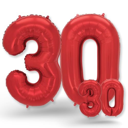 FUNXGO® folienballon 30 rot - 2 Stück - 42" & 17"- luftballon zahl 30 - Zahlen rot Ballon 30 Deko zum Geburtstag, Hochzeit, Jubiläum oder Fest, Party Dekoration -100cm & 38cm- ballon rot 30 von FUNXGO