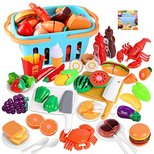 FUQUN 40PCS Schneiden Spiel Lebensmittel Spielzeug, Geschnittenes Obst und Gemüse als Spielzeug Obst Kinderküche zu Spielen Schneiden Rollenspiele für ab 2 3 4 5 Jahre Weihnachten Geburtstags Geschenk von FUQUN