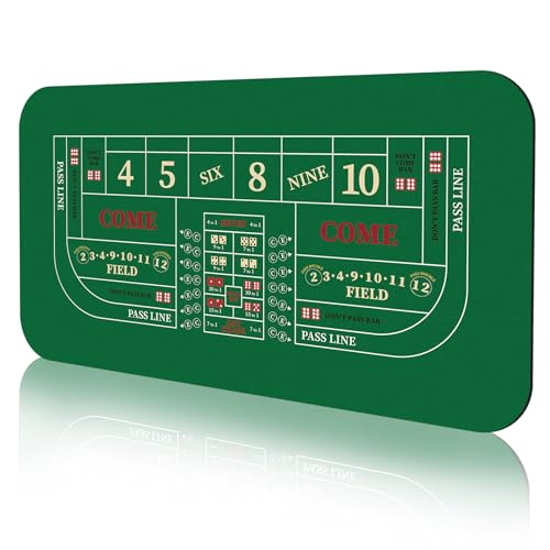 Verbesserte wasserdichte Casino-Craps-Tischmatte mit Tragetasche, rutschfeste Gummi-Würfelspiel-Layout-Tischabdeckung für Partys, Heimunterhaltung, Spieleabend (180 x 90 cm, grünes Craps) von FURUISEN