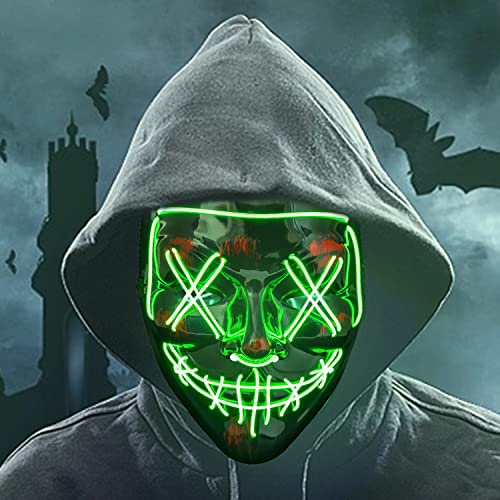 FUSHUI Halloween Leuchtmaske,Led Maske Halloween,Halloween Maske,Led Purge Maske LED Grusel Maske mit 4 Blitzmodi für Halloween, Festival, Party, Karneval Kostüm Cosplay-grün von FUSHUI