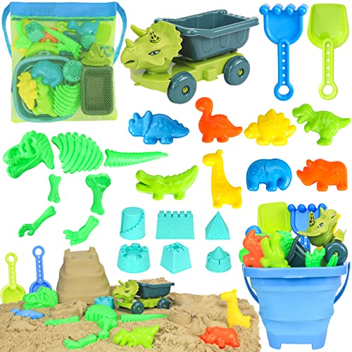 FUSPWEAO Strandspielzeug, Dinosaurier-Sandspielzeug mit Muldenkipper und faltbarer Strandwanne, Schaufel und Rechen, Netztasche, Tier-Dinosaurier-Sandformen, Spielzeug FUSPWEAO Strandspielzeug, Dinosaurier-Sandspielzeug mit Muldenkipper und faltbarer Strandwanne, Schaufel und Rechen, Netztasche, Tier-Dinosaurier-Sandformen, Spielzeug von FUSPWEAO
