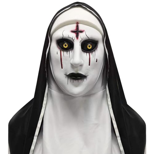 FUXHBFB Halloween horror maske kinder: nonne latex erwachsene mask grusel nonnen costume Gruselige mit Kopftuch Nonne Dress Up Halloween Party Requisiten von FUXHBFB