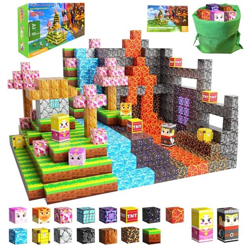 FUXHBFB Magnetische Bausteine 100PCS Magnetwürfel - Magnetbausteine Mine Magnet für Jungen und Mädchen Welt Spielzeug ab 4 Jahre Junge und Magnetic Building Blocks von FUXHBFB