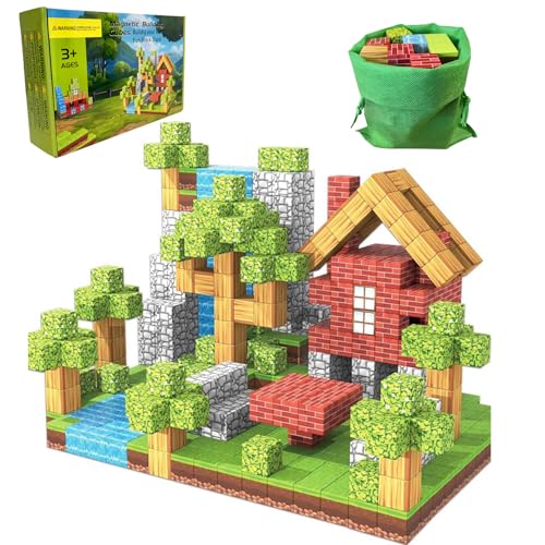 FUXHBFB Magnetische Bausteine 100PCS Magnetwürfel - Magnetbausteine für Jungen und Mädchen Mine Magnet Welt Spielzeug ab 4 Jahre Junge und Magnetic Building Blocks von FUXHBFB