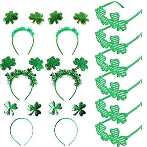 FUXIU 1 Set Saint Patricks Day Frauen Kleeblatt Haarreifen mit Sonnenbrille Set Cosplay Prom Party Supplies für Erwachsene Unisex von FUXIU