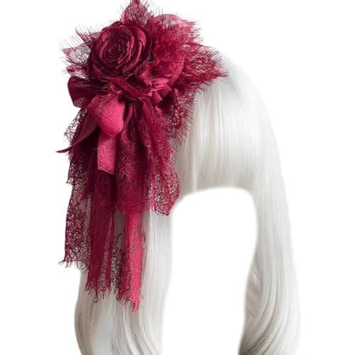 FUXIU Elegante Haarspange mit Rosenhut, mit Schleife, modische Anime-Kostüm, Hut, Haarspange, Maskeraden, Party, Verkleidung, Kopfschmuck von FUXIU