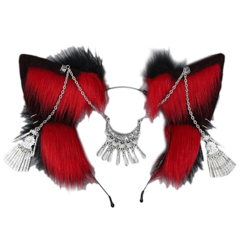 FUXIU Haarreif im Ethno-Stil, Fuchs-Ohren-Form, mit Stirnkette, Dekor, Haarreif, Erwachsene, Live-Übertragung, Ostern, Party, Kopfschmuck von FUXIU