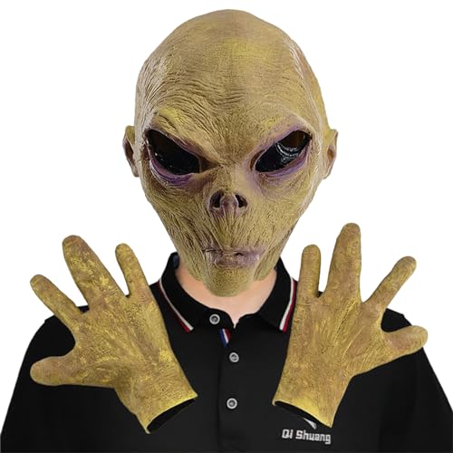 FUXIU Halloween Alien Maske Handschuhe Gruselige Maske Alien Cosplay Kostüme Requisiten Für Erwachsene Halloween Cosplay Kostüm Zubehör von FUXIU