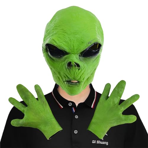 FUXIU Halloween Alien Maske Handschuhe Gruselige Maske Alien Cosplay Kostüme Requisiten Für Erwachsene Halloween Cosplay Kostüm Zubehör von FUXIU