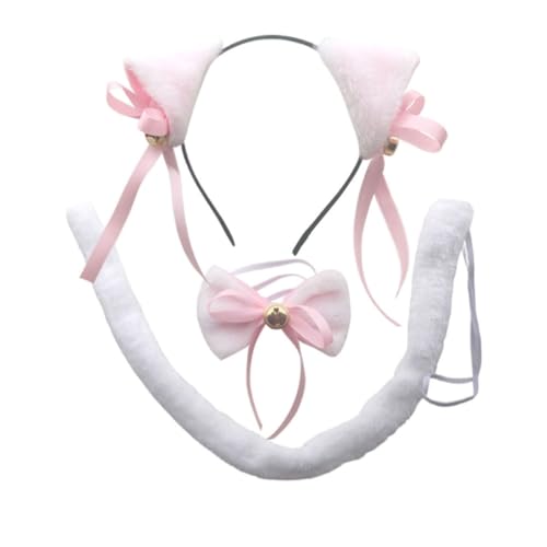 FUXIU Niedliches Cosplay-Kostüm-Set für Damen, Plüsch-Ohr-Stirnband/Kragen/Schwanz/Handschuhe, Halloween-Party, Anime-Requisiten, Kleidung von FUXIU