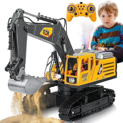 FUYLEY Spielzeug für ferngesteuerte Bagger für Jungen, Metallschaufel für 14-K-RC-Bagger, 2,4 GHz mit Sound Spray, Bauspielzeug RC 680° Drehung für Jungen Geschenk von FUYLEY