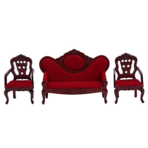 FUZHUI 1:12 Scale Dollhouse Miniature Furniture Set - Red Flannelette Sofa & Chairs - Vintage Living Room for Collectors & Enthusiasts von FUZHUI