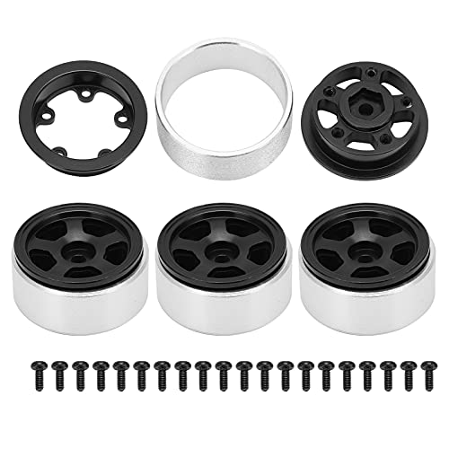 FUZHUI 4-teiliges Beadlock-Räder aus Aluminiumlegierung und Fünf-Speichen-Crawler-Reifen-Set mit Schrauben, kompatibel mit SCX24 90081 1/24 RC-Car, verbesserte Griffigkeit, für Lange (Black) von FUZHUI