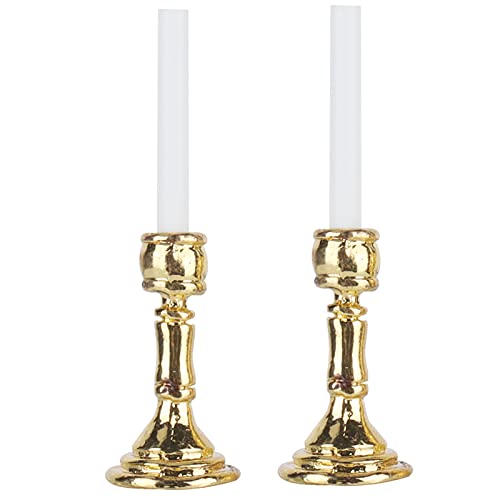 Miniature Dollhouse Candlestick Pair - 1:12 Scale, Golden Finish, Ideal for Collectors and Enthusiasts von FUZHUI