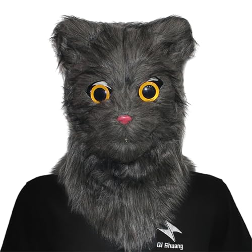 FUZYXIH Realistische Mouth Mover Katzenmaske Halloween Neuheit Maske Kostüm Niedlich Beweglicher Mund Katze Maske Plüsch Tier Kopf Maske Geschenke Beweglicher Mund Katzenmaske von FUZYXIH