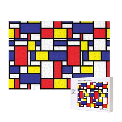 300 Stück Holzspielzeug-Puzzlespiele, Erwachsenenpuzzle, Familienspiele, Wanddekorationen, Mondrian-Musterdruck,wie Gezeigt,Einheitsgröße von FUkker