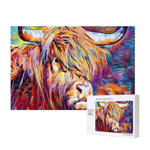 300 Stück Holzspielzeug-Puzzlespiele, Erwachsenenpuzzle, Familienspiele, Wanddekorationen, Motiv: Highland Cow, Bedruckt,wie Gezeigt,Einheitsgröße von FUkker