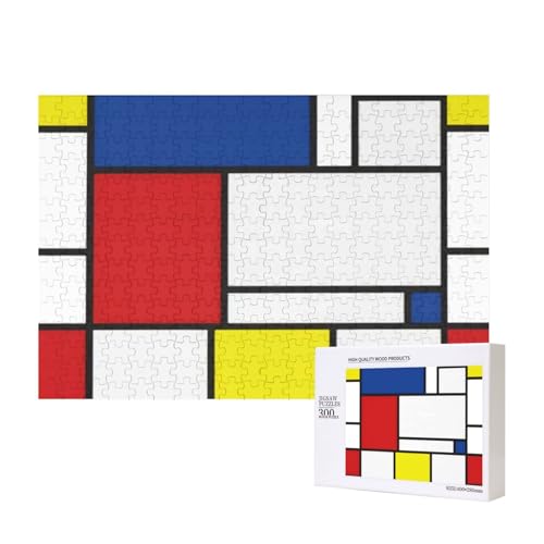 300 Stück Holzspielzeug Puzzlespiele Erwachsenenpuzzle Familienspiele Wanddekorationen Mondrian Minimalist De Stijl Moderne Kunst,wie Gezeigt,Einheitsgröße von FUkker