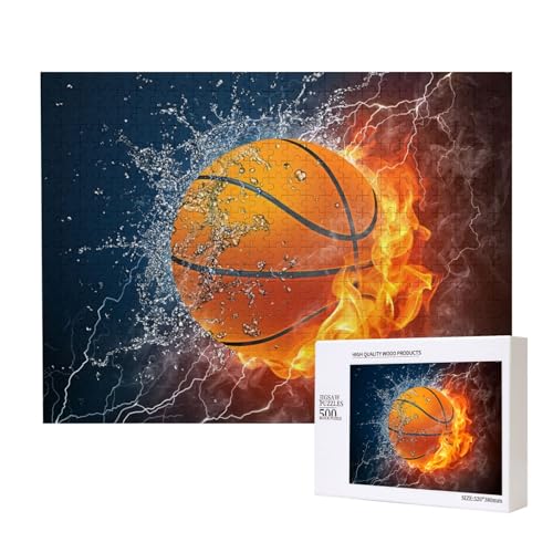 Basketball In Wasser Und Feuer, 500 Stück Holzspielzeug, Puzzlespiele, Erwachsenenpuzzle, Familienspiele, Wanddekorationen,wie Gezeigt,Einheitsgröße von FUkker