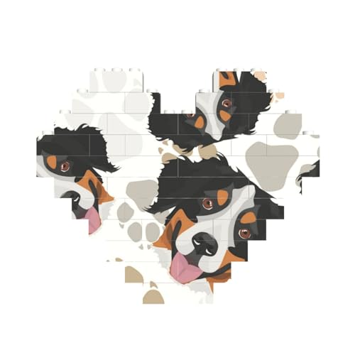 Bausteinblock Puzzle Herz, DIY Bausteinblock 3D Mikrobausteine,Hundepfoten Muster Berner Sennenhund von FUkker