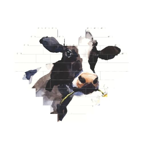 Bausteinblock Puzzle Herz, DIY Bausteinblock 3D Mikrobausteine,Kuh mit einer Gänseblümchenblume von FUkker