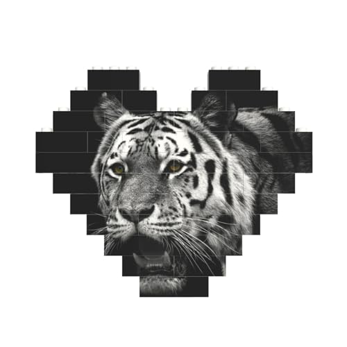 Bausteinblock Puzzle Herz, DIY Bausteinblock 3D Mikrobausteine,Schwarz-weißer Tiger von FUkker
