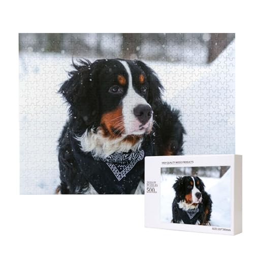 Berner Sennenhund Schneefall, 500 Stück Holzspielzeug, Puzzlespiele, Erwachsenenpuzzle, Familienspiele, Wanddekorationen,wie Gezeigt,Einheitsgröße von FUkker