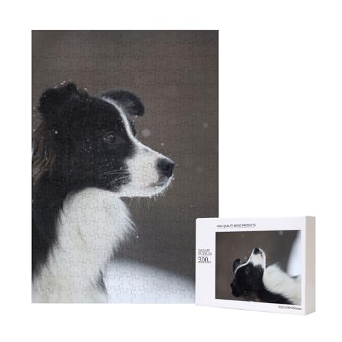 Border Collie Dog Spotted Snow, Puzzle Für Erwachsene, 300 Teile Puzzle Für Erwachsene, Puzzle 300 Teile Für Erwachsene Anspruchsvolle Puzzlespiele,11x15,7 Zoll von FUkker