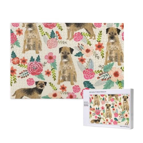 Border Terrier Blumen Creme, 1000 Stück Holzspielzeug Puzzlespiele Erwachsene Puzzle Familienspiele Wanddekorationen,wie Gezeigt,Einheitsgröße von FUkker