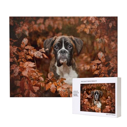 Boxer Hunde Herbst, 500 Stück Holzspielzeug Puzzlespiele Erwachsenenpuzzle Familienspiele Wanddekorationen,wie Gezeigt,Einheitsgröße von FUkker