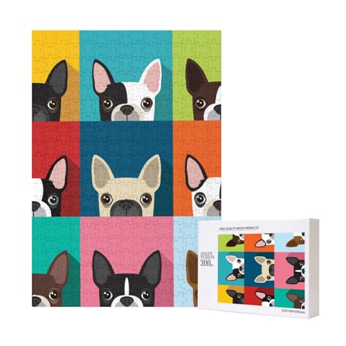 Buntes Boston Terrier-Druck, Puzzle Für Erwachsene, 300 Teile Puzzle Für Erwachsene, Puzzle 300 Teile Für Erwachsene Anspruchsvolle Puzzlespiele,11x15,7 Zoll von FUkker