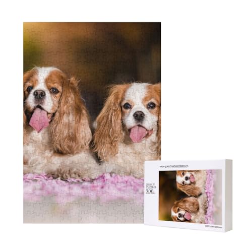 Cavalier King Charles Spaniel Weiße Braune Hunde, Puzzle Für Erwachsene, 300 Teile Puzzle Für Erwachsene, Puzzle 300 Teile Für Erwachsene Anspruchsvolle Puzzlespiele,11x15,7 Zoll von FUkker