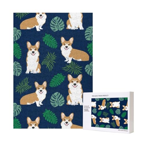 Corgi Tropical Dog Breed Pet Corgis Navy, Puzzles Für Erwachsene 300 Teile Puzzles Für Erwachsene, Puzzle 300 Teile Für Erwachsene Anspruchsvolle Puzzlespiele,11x15,7 Zoll von FUkker