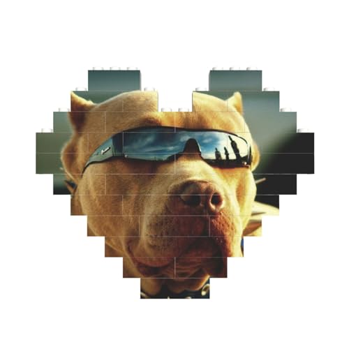 FUkker Bausteinblock Puzzle Herz, DIY Bausteinblock 3D Mikrobausteine,Cooler Pitbull-Hund mit Stil von FUkker