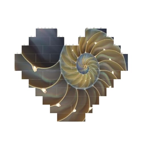 FUkker Bausteinblock Puzzle Herz, DIY Bausteinblock 3D Mikrobausteine,Erstaunliches Gemälde einer gekammerten Nautilus von FUkker
