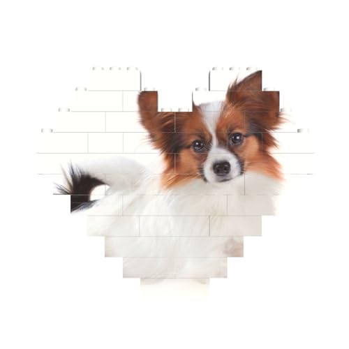 FUkker Bausteinblock Puzzle Herz, DIY Bausteinblock 3D Mikrobausteine,Flauschiger Papillon-Hund von FUkker