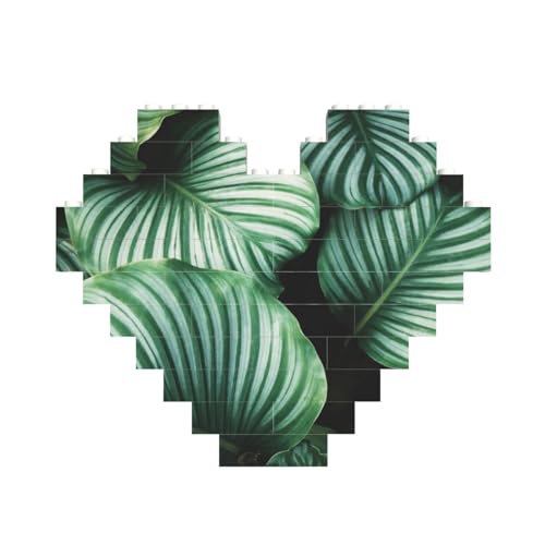FUkker Bausteinblock Puzzle Herz, DIY Bausteinblock 3D Mikrobausteine,Grüne Tropische Pflanzenblätter bedruckt von FUkker
