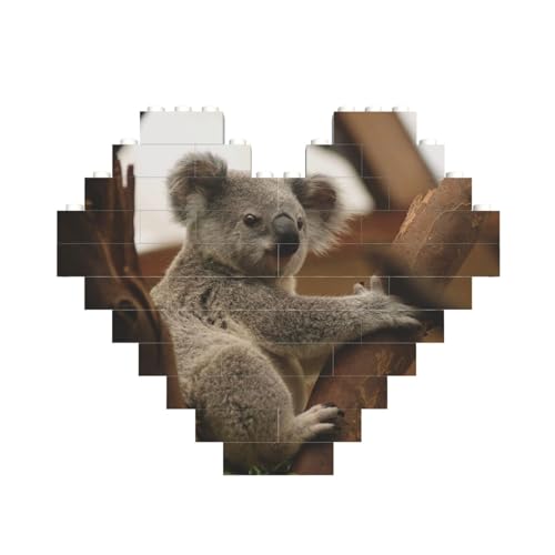 Bausteinblock Puzzle Herz, DIY Bausteinblock 3D Mikrobausteine,Niedlicher Koala auf Baum von FUkker