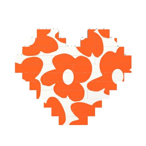 FUkker Bausteinblock Puzzle Herz, DIY Bausteinblock 3D Mikrobausteine,Orange Retro Blumen Weiß von FUkker