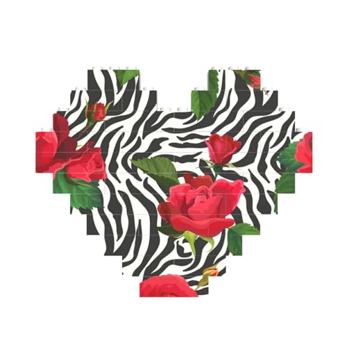 FUkker Bausteinblock Puzzle Herz, DIY Bausteinblock 3D Mikrobausteine,Rote Blume Tier Zebra von FUkker